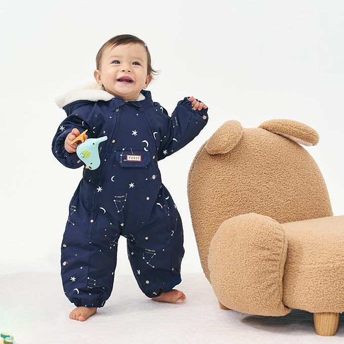 JiAmy Baby Snowsuit Newborn Printed Winter Clothes Outfit Infant Boys Grils Hooded Double Zippers Jumpsuit Onesie Coat