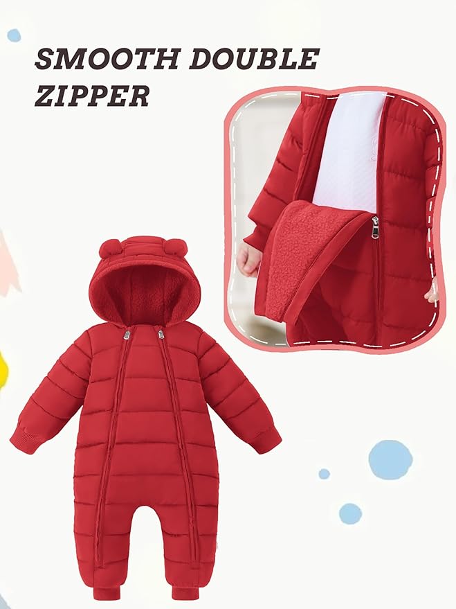 XMWEALTHY Baby Snowsuit Toddler Girl Clothes Cute Hooded Double Zipper Boys Winter Coat Unisex Romper for Infant