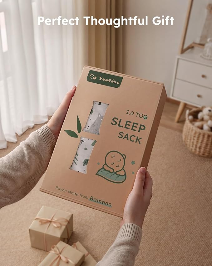 Yoofoss Rayon Made from Bamboo Baby Sleep Sack 12-18 Months 1.0 Tog Baby Wearable Blanket, Super Soft Infant Toddler Sleeping Sack 2-Way Zipper