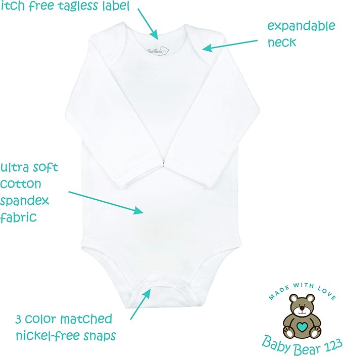 123 Bear Baby Cotton Spandex Long-Sleeve bodysuits unisex boy girl