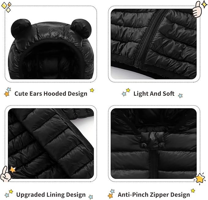 XMWEALTHY Baby Boys Girls Winter Coats Toddler Bear Hoods Down Jacket Infant Kids Light Puffer Padded Outwear 6M-3T