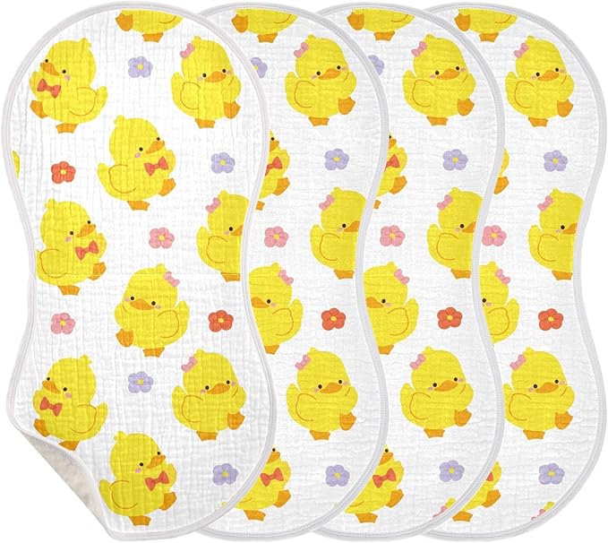 vvfelixl Baby Burp Cloths Cute Yellow Duck Baby Newborn Cotton Burping Cloths Set Baby Washcloths 4 Pack
