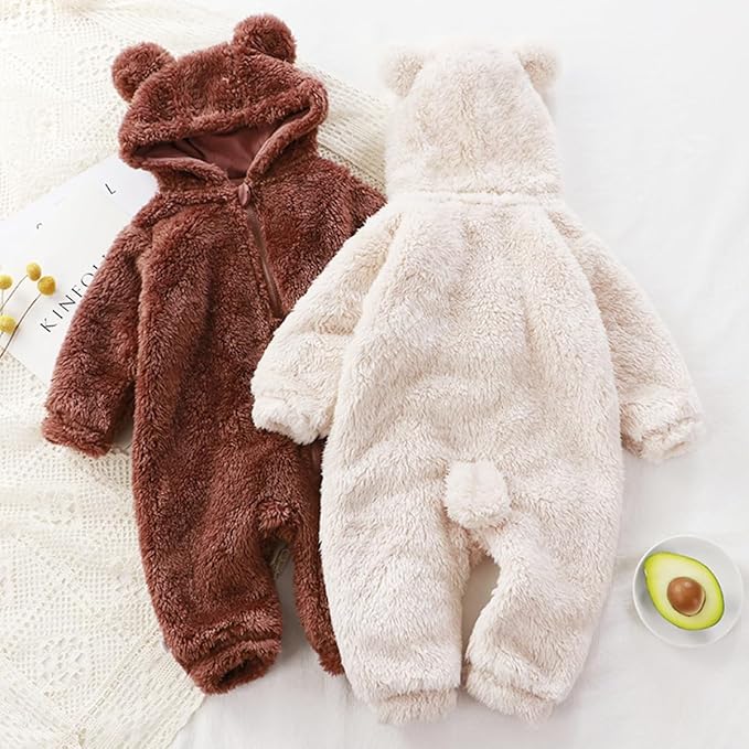Newborn Baby Bear Fleece Romper One-Piece Footies Jumpsuit Pajama Infant Outfit for Baby Boys Girls