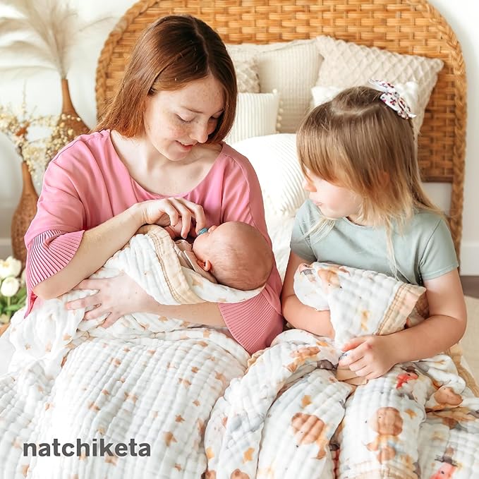 Organic Cotton Muslin Baby Blanket for Boys and Girls - Luxurious Soft Toddler Quilt for Swaddling - Gender Neutral Blanket - Baby and Toddler Gift - Princess Dragon Fairy Tale