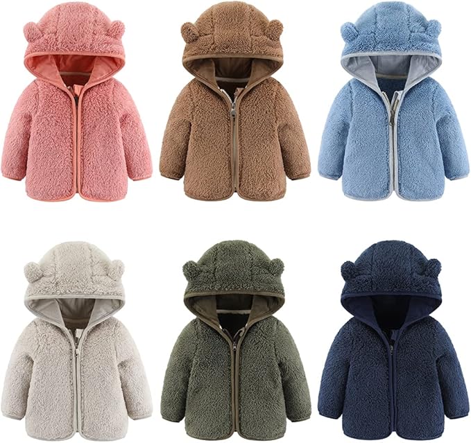 Gajaous Infant Baby Boys Girls Cartoon Fleece Jacket Hooded Coat with Ears Warm Zipper Up Outwear