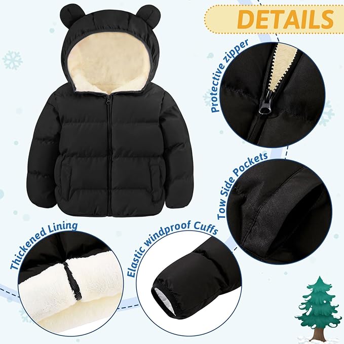 BFUSTYLE Baby Toddler Coat Boys Girls Bear Ear Hooded Puffer Jacket for kids 6M-5T
