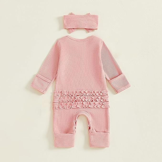 Newborn Baby Girl Clothes Long Sleeve Crew Neck Letter Embroidery One Piece Romper Jumpsuit Infant Fall Winter Outfit