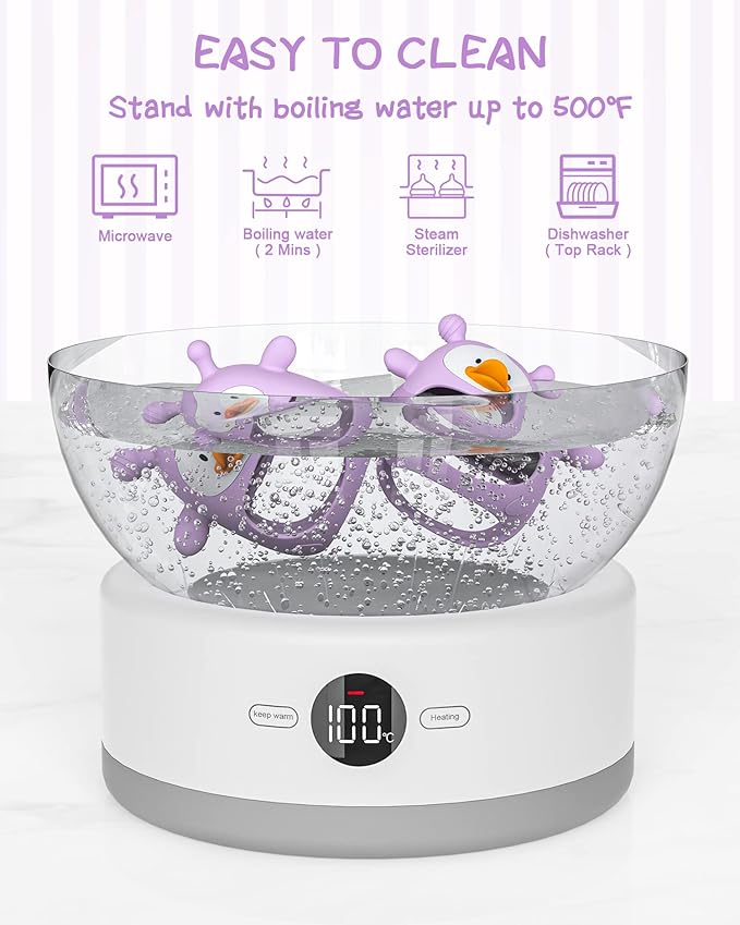 Never Drop Silicone Baby Teether, Hand Pacifier for Sucking Babies 0-6 Months, Soothing Pain Relief, Best Chew Toy, Teething Mitten for New Born - Purple