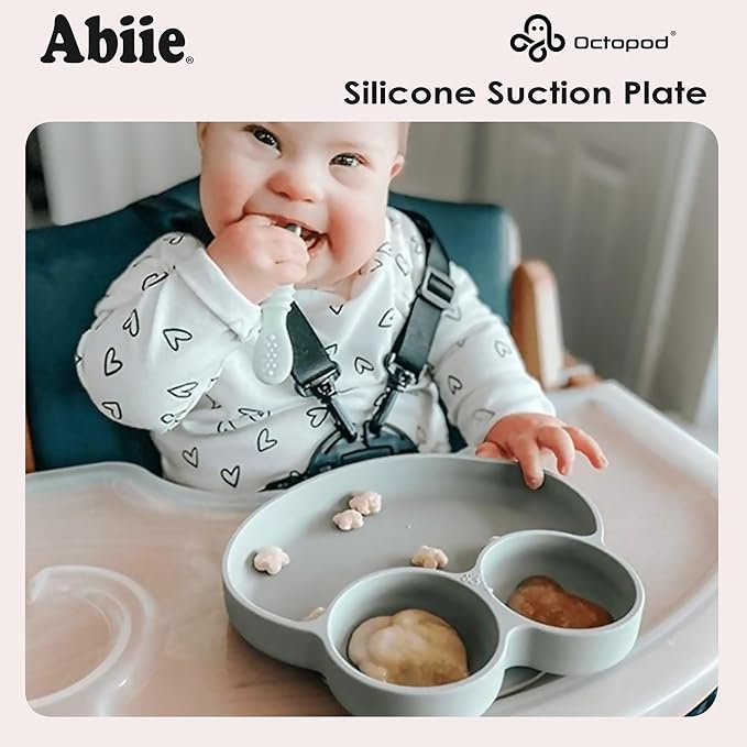 Abiie Octopod Frog Silicone Plates with Suction - Spill Proof, Easy to Clean - BPA-Free Bowl - Suction Plates for Baby and Toddler - Training & Feeding Divided Grip Dish (Pastel Yellow)