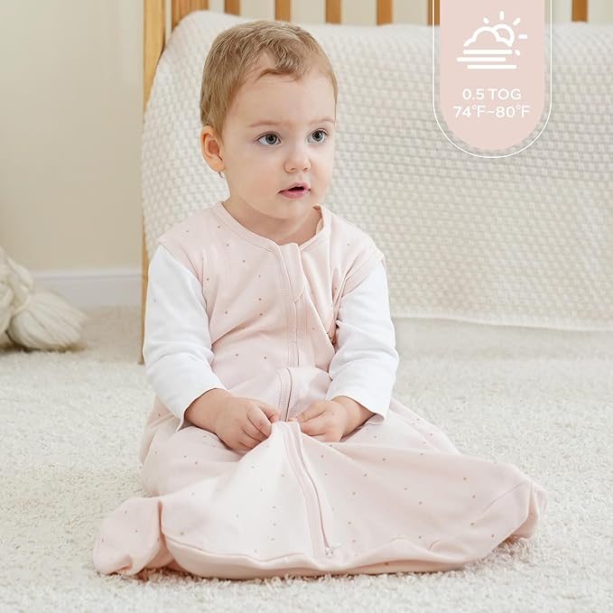 JELLYMONI Baby Sleep Sack 6-12 Months, 100% Cotton 3 Pack 0.5 TOG Baby Wearable Blanket Infant Sleep Sack with 2-Way Zipper Newborn Sleep Sacks