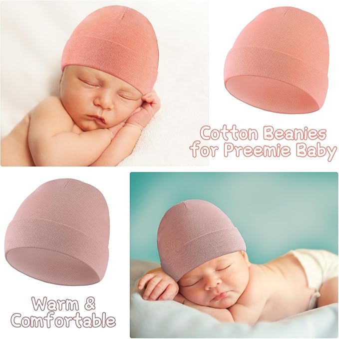 Newcotte 6 Pcs Preemie Baby Hats Cotton Preemie Caps Warm Newborn Beanie Premature Hat for Nicu Premature Boy Girl