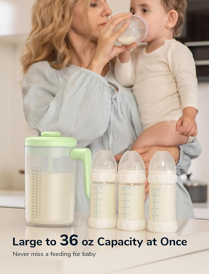 Electric Formula Pitcher, 36 oz Baby Formula Mixing Pitcher, Automatic Baby Formula Mixer, Bidirectional Stirring Breastmilk Pitcher, Locking Lid Smooth Formula Maker Milk Storage for Fridge(Green)