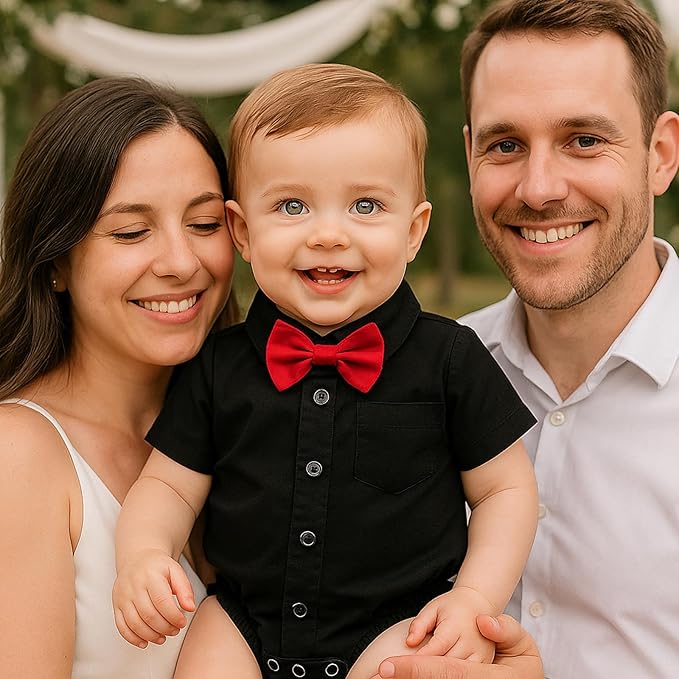 SOBOWO Baby Boys Dress Shirt Onsie Infant Short Sleeve Button Down One-Piece Romper Formal Wedding Gentleman Outfits 0-24M