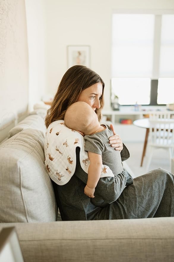 Little Unicorn 100% Certified Natural Organic Cotton Burp Cloth 2 Pack | Ultra-Absorbent & Soft Muslin Fabric | Larger Size & Ergonomic Design (Animal Crackers + Stillwater Stitch)