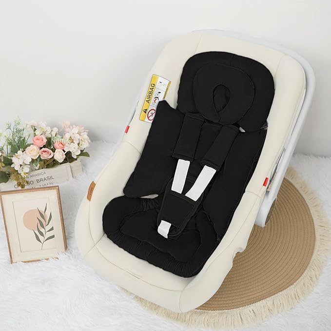 Hooyax Infant Car Seat Insert with Removable Head Support, Dual-Sided Baby Car Seat Cushion for Preemies & Newborns - Universal Head & Body Support for Car Seat, Stroller & Swing(Black)
