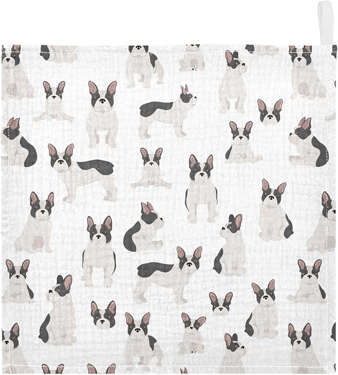 vvfelixl Baby Cotton Washcloths French Bulldog Pattern Infants Bath Towel for Unisex Puppy Face Towels for Newborn, Natural Baby Wipes Delicate Skin, 11.8 X 11.8 inch, one sizex3