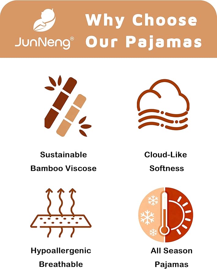 JunNeng Bamboo Viscose Pajamas for Toddler Boys, Baby Kids Diamond Pajamas Snug Fit Long Sleeve Sleeper