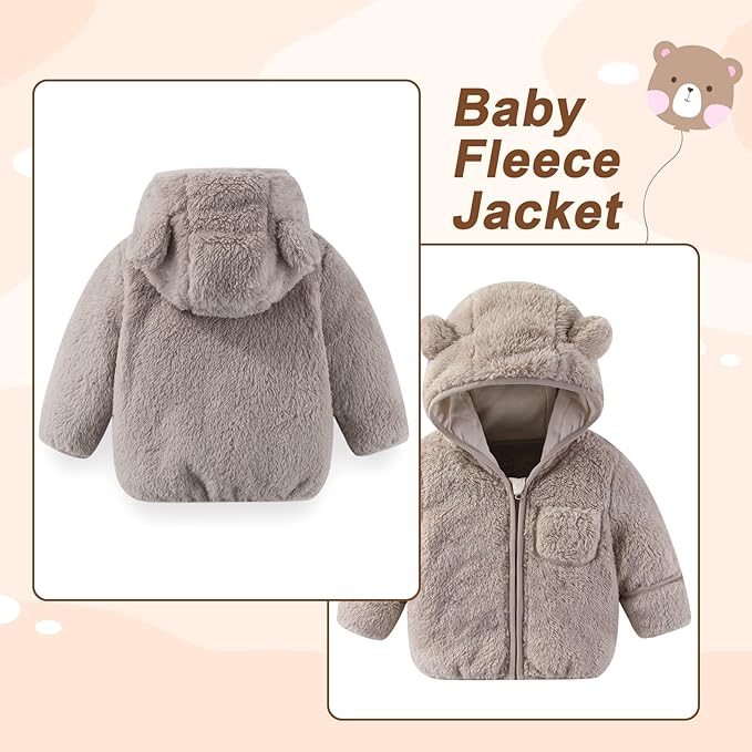 Baby Infant Boys Girls Winter Coat with Fold-Over Mittens Fleece Outwear Jacket Warm Clothes Bear Hooded
