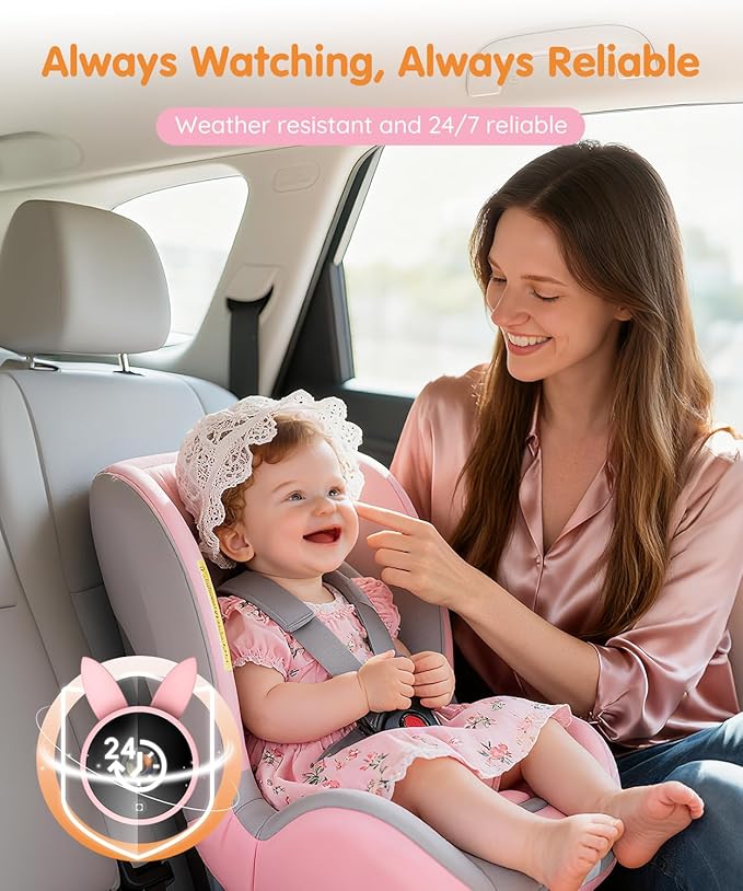 Babyvue BV4 USB Car Baby Camera, 7" 1080P HD Screen, Clear Auto IR Night Vision Back Seat Camera, Easy Install & Adjustable Brightness, Baby Shower & First Birthday Gift for Girls, Pet Friendly