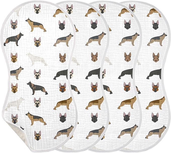 vvfelixl Baby Burp Cloths Cute German Shepherd Dog Baby Newborn Cotton Burping Cloths Set Baby Washcloths 4 Pack