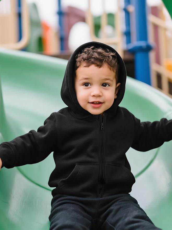 Cooraby 3 Packs Baby and Toddler Boys Long Sleeve Full-Zip Hoodies Infant Fleece Hooded Sweatshirts Jacket with Pouch Pockets