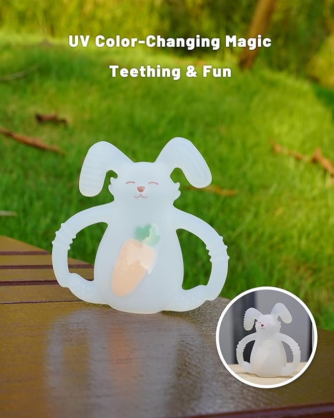 Smily Mia Baby Teether Toys | Sunny Bunny Teething Toys for Babies | Chew Toys for Baby Teether 0-6 Months | Teething Toy 6-12 Months | Food Grade Silicone Teether Baby Toys | BPA Free (White)