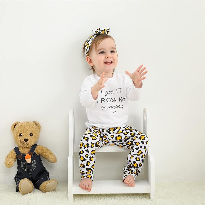 KuKitty 3Pcs Baby Girl Outfits Set Long Sleeve T-Shirt Tops Flowers Pants with Headband