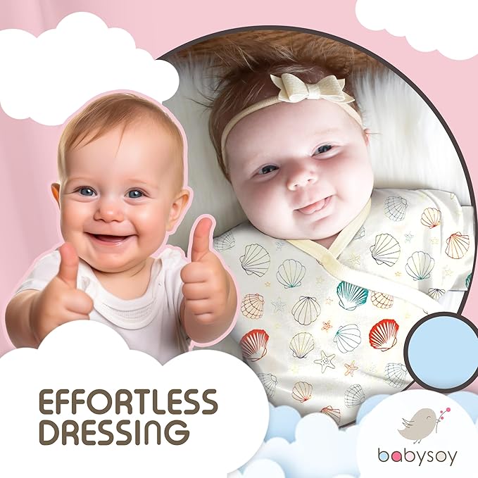 Babysoy Newborn Baby Kimono Wrap Around Snap Sleeper Gown Sack Bundler