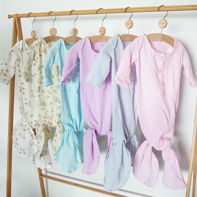 Muslin Organic Cotton Knotted Baby Gown - Soft and Stylish Sleepwear for baby outfits Newborns 0-3 months 2PACK