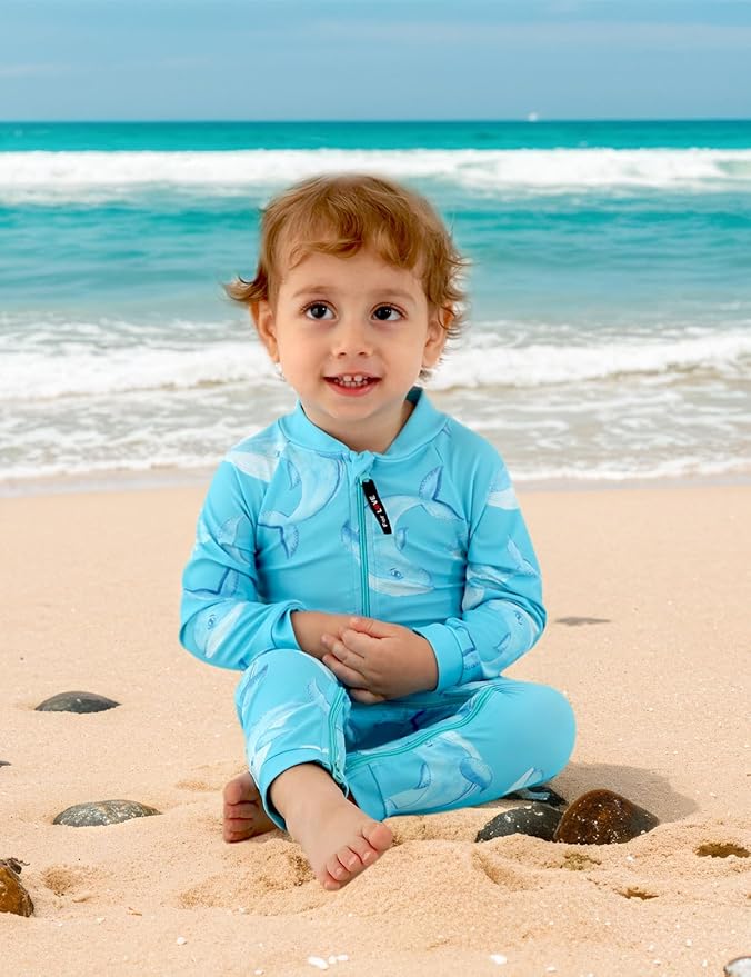 weVSwe Baby Toddler UPF 50+ Sun Protection Rash Guard Long Sleeve Swimsuit with Crotch Zipper