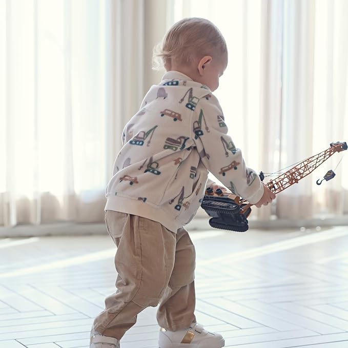 DAVE&BELLA Toddler Printed Polar Fleece Jacket, Zip Up Lightweight Outerwear for Kids Boys Girls Fall Spring Coat 2-9 Years