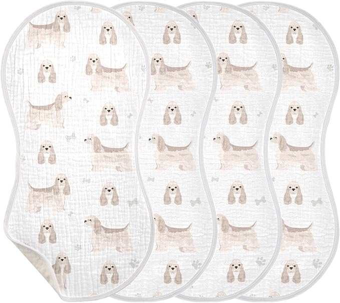 vvfelixl Baby Burp Cloths American Cocker Spaniel Baby Newborn Cotton Burping Cloths Set Baby Washcloths 4 Pack