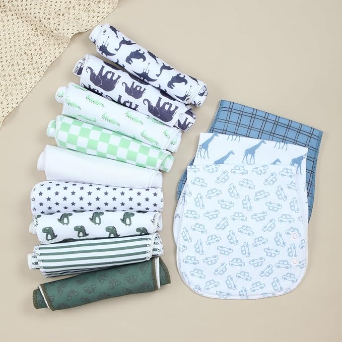 2-in-1 Burp Cloths and Baby Bibs - 6 Pack Large Super Absorbent Soft Cotton Burping Cloths for Spit Up, 3 Layers Thick Baby Burp Rags for Girls & Boys