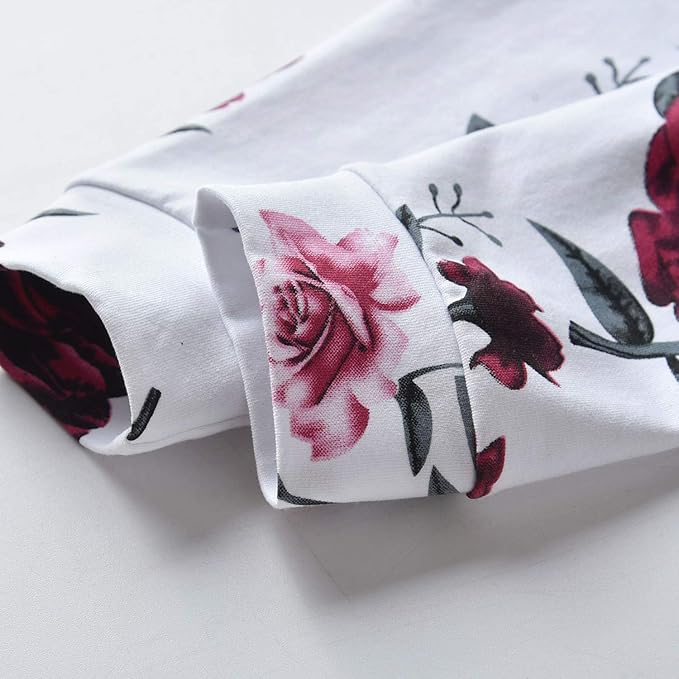 Eghunooy Baby Girl Clothes Long Sleeve Floral Hoodie Sweatshirt Pants with Pocket Headband Outfit Sets