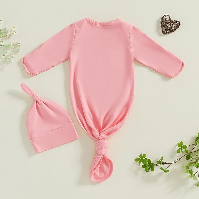 Newborn Boy Girl Coming Home Outfit Baby Infant Sleeper Gown Nightgown Outfits Cute Fall Winter Pajamas and Hat