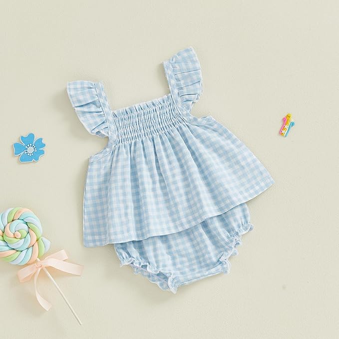 Mubineo Baby Girl Summer Clothes Cute Ruffle Tops Dress Shorts Outfits Set Infant Toddler Shrit Bloomers Princess Outfit