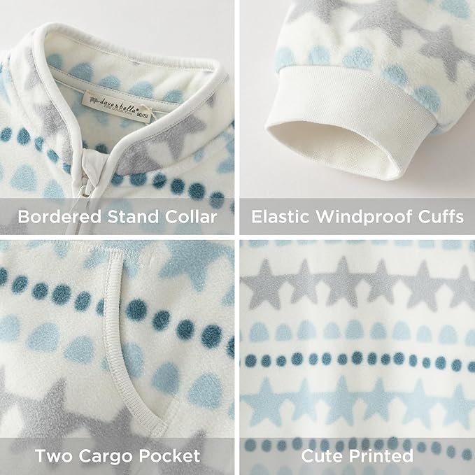 DAVE&BELLA Toddler Printed Polar Fleece Jacket, Zip Up Lightweight Outerwear for Kids Boys Girls Fall Spring Coat 2-9 Years