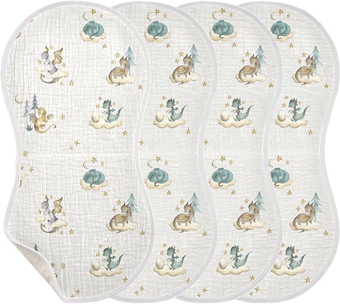 Vvfelixl Baby Burp Cloths Dragon Newborn Cotton Burping Set Washcloths 4 Pack