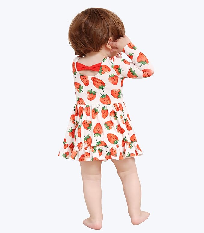 Baby Girl Bodysuit Dress Long Sleeve Twirl Dresses Bamboo Viscose Clothes with Snaps for Easy Diaper Changes