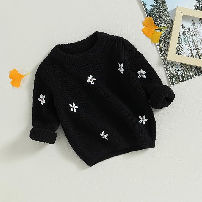 Mubineo Baby Girl Winter Clothes Cute Flower Sweater Crewneck Pullover Long Sleeve Knit Newborn Infant Sweaters