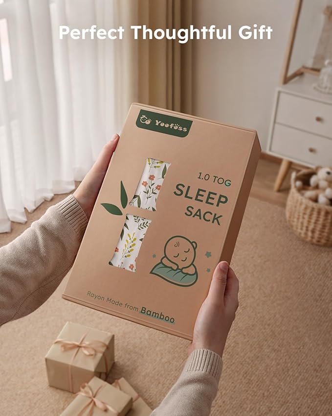 Yoofoss Rayon Made from Bamboo Baby Sleep Sack 6-12 Months 1.0 Tog Baby Wearable Blanket, Super Soft Infant Toddler Sleeping Sack 2-Way Zipper