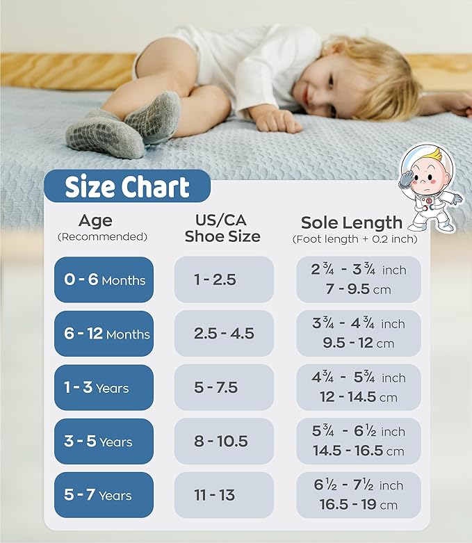 Baby Mid-Crew Socks with Grips (9 Pairs) for 0-7 Years Old Toddler Boy Girl Kids