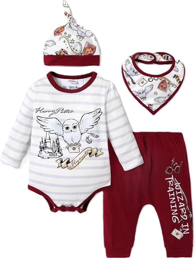 PATPAT Harry Potter Baby Clothes Gryffindor Hedwig Unisex Baby Bodysuit and Pant Sets for Newborn Infant 0-18M