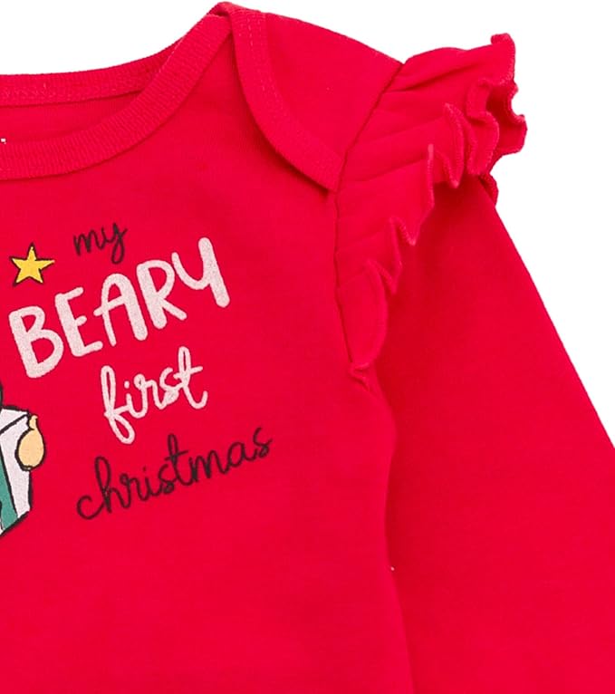 Disney Christmas Baby Girls Bodysuit, Pants and Headband 3 Piece Outfit Set Newborn to Infant Sizes (Newborn - 24 Months)