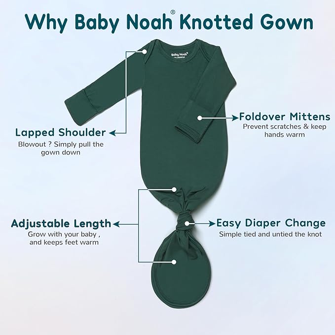 2PK Ultra Soft Knotted Newborn Sleep Gown for Baby Girls Boy- Coming Home Hospital Outfit with Hat, Bow, Clip & Drool Bib Set