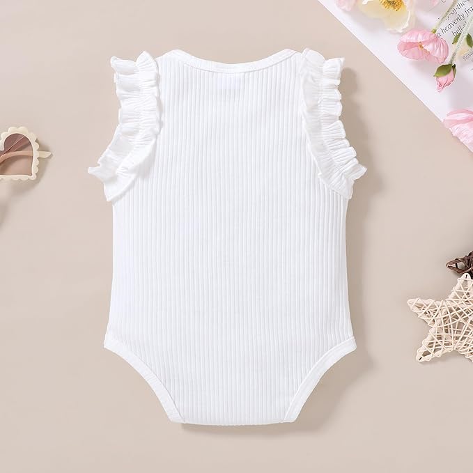 YOUNGER TREE Infant Toddler Baby Girls Romper Lace Flutter Sleeve Bodysuit Cotton Summer Outfits
