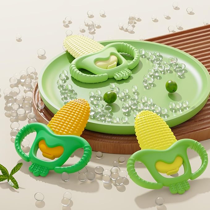 akolik Baby Teething Toys, Baby Frozen Teething Relief, BPA Free Infant Chew Toys Newborn Accessories, Cold Freezer Teethers for Babies 0-3-6-9-12 Months Old Boys Girls(Corn A)