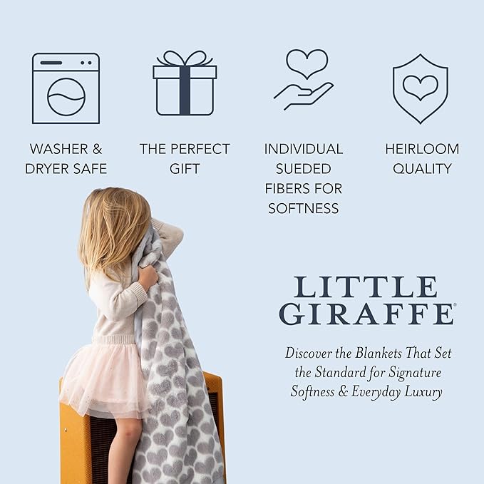Little Giraffe Luxe Baby Blanket – 29x35” Satin Trim, Heart Army Silver | Ultra-Soft, Hypoallergenic Stroller & Nursery Blanket | Perfect for Newborns & Toddlers