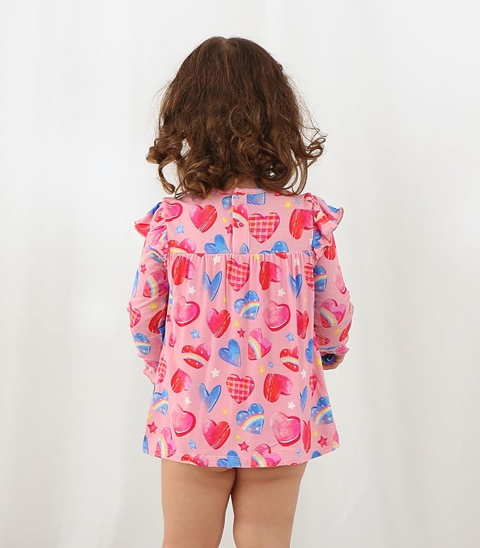 Baby Girl Bodysuit Dress- Viscose Made from Bamboo, Long Sleeve Flutter Skater Dress with Bodysuit Infant Outfit