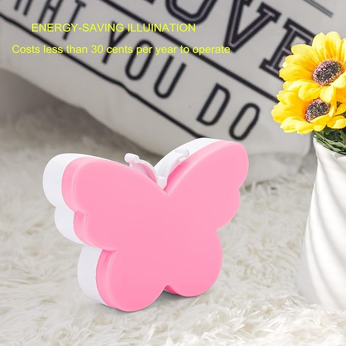 2pcs Butterfly LED Plug-in Night Light, Plug Into Wall Night Lights with Smart Dusk to Dawn Sensor, Auto On/Off, Suitable for Bedroom Bathroom Hallway Kids Room (Pink Light + Blue Light)